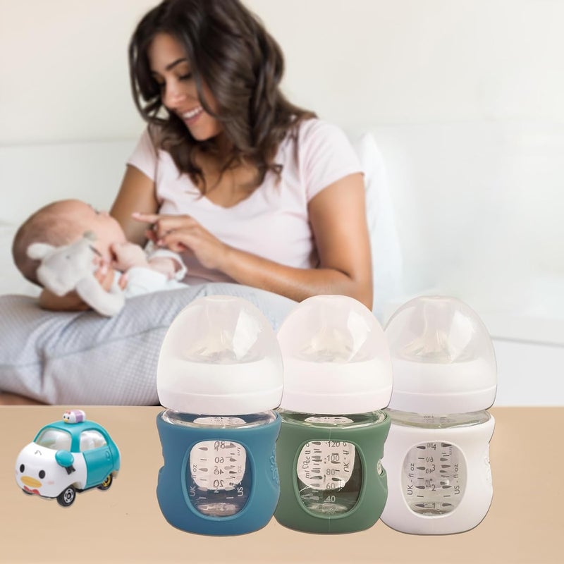Kingwi 3 Pack Silicone Sleeves for Avent Natural Glass Baby Bottles, Anti Breakage Baby Bottle Holder, Compatible with Philips Avent Glass Natural Baby Bottle (Dark Blue+Dark Green+White, 4 OZ) - Image 3